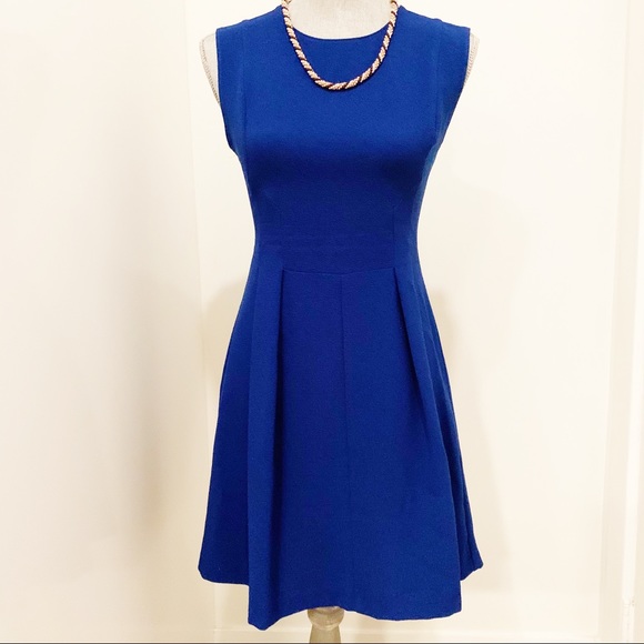 Blue Pleated fit & flare dress w zip back - Picture 2 of 13